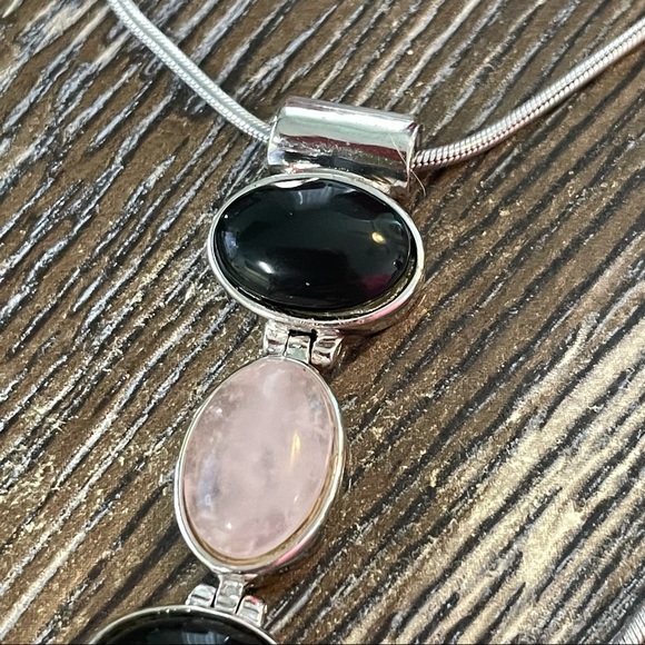 Sterling Onyx & Quartz Lariat Necklace 18"Necklace - Picture 9 of 15